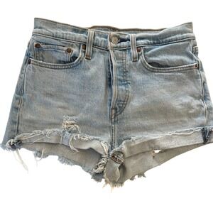 Levi's Denim‎ Jean Shorts Women's Size 27 Button Fly Upcycled Distressed Raw Hem